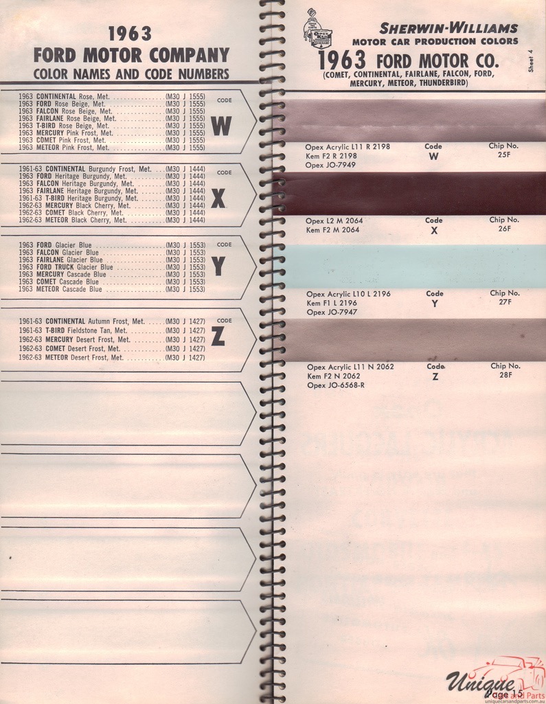 1963 Ford Paint Charts Williams 4